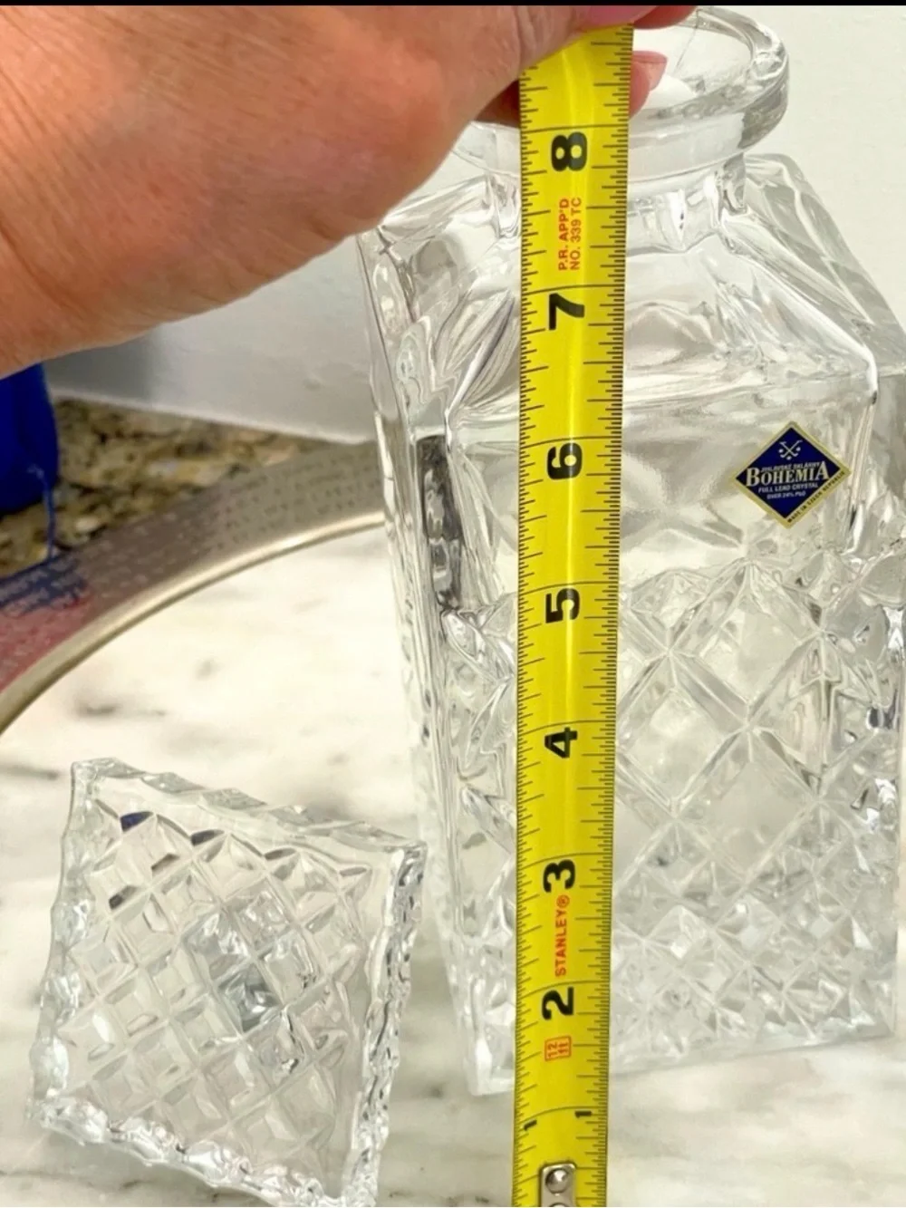 Set of 2 Bohemian Lead Crystal Square Decanter with Stopper & Lismore Snifter
